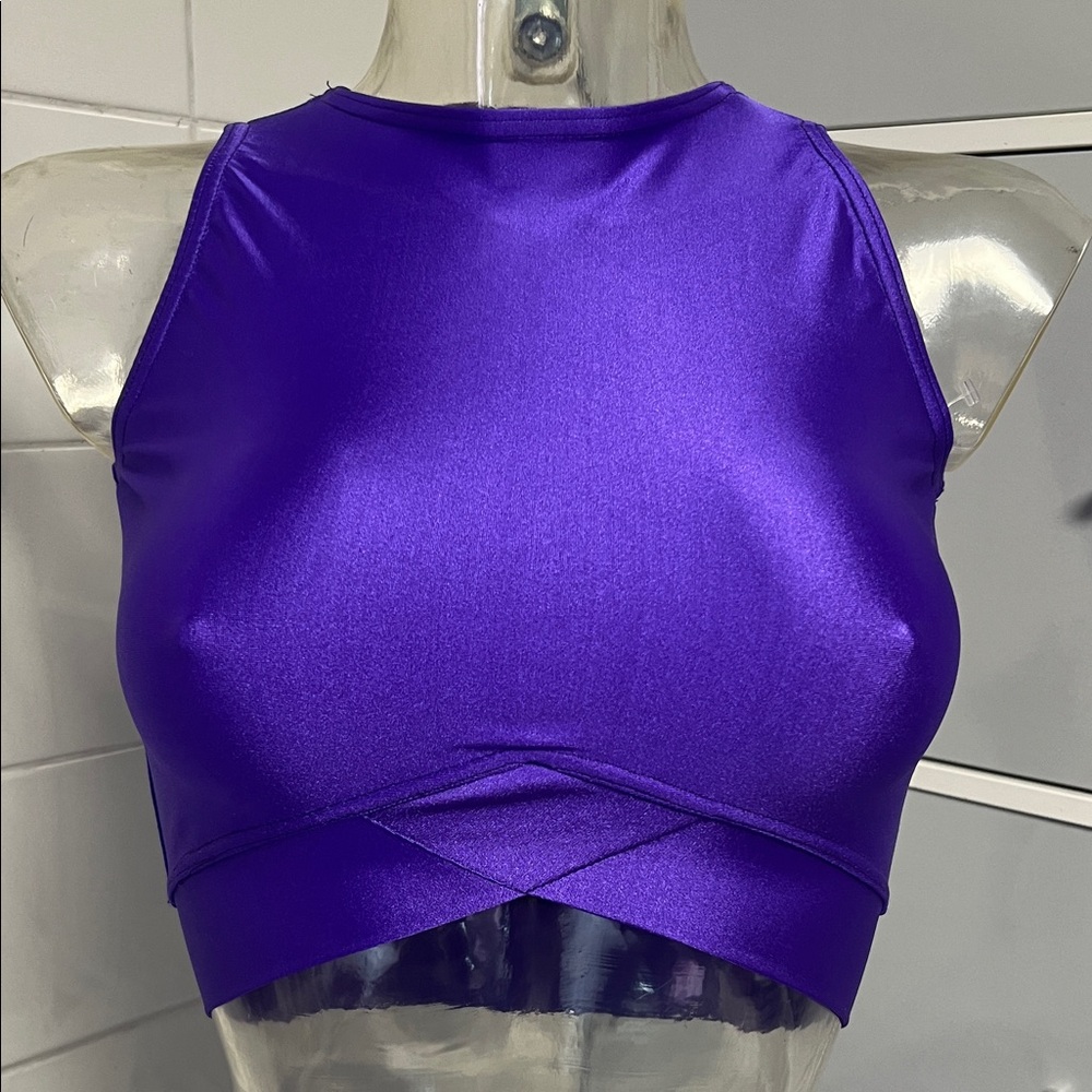 High Neck Shiny Spandex Shell Crop Top M NWOT 90s